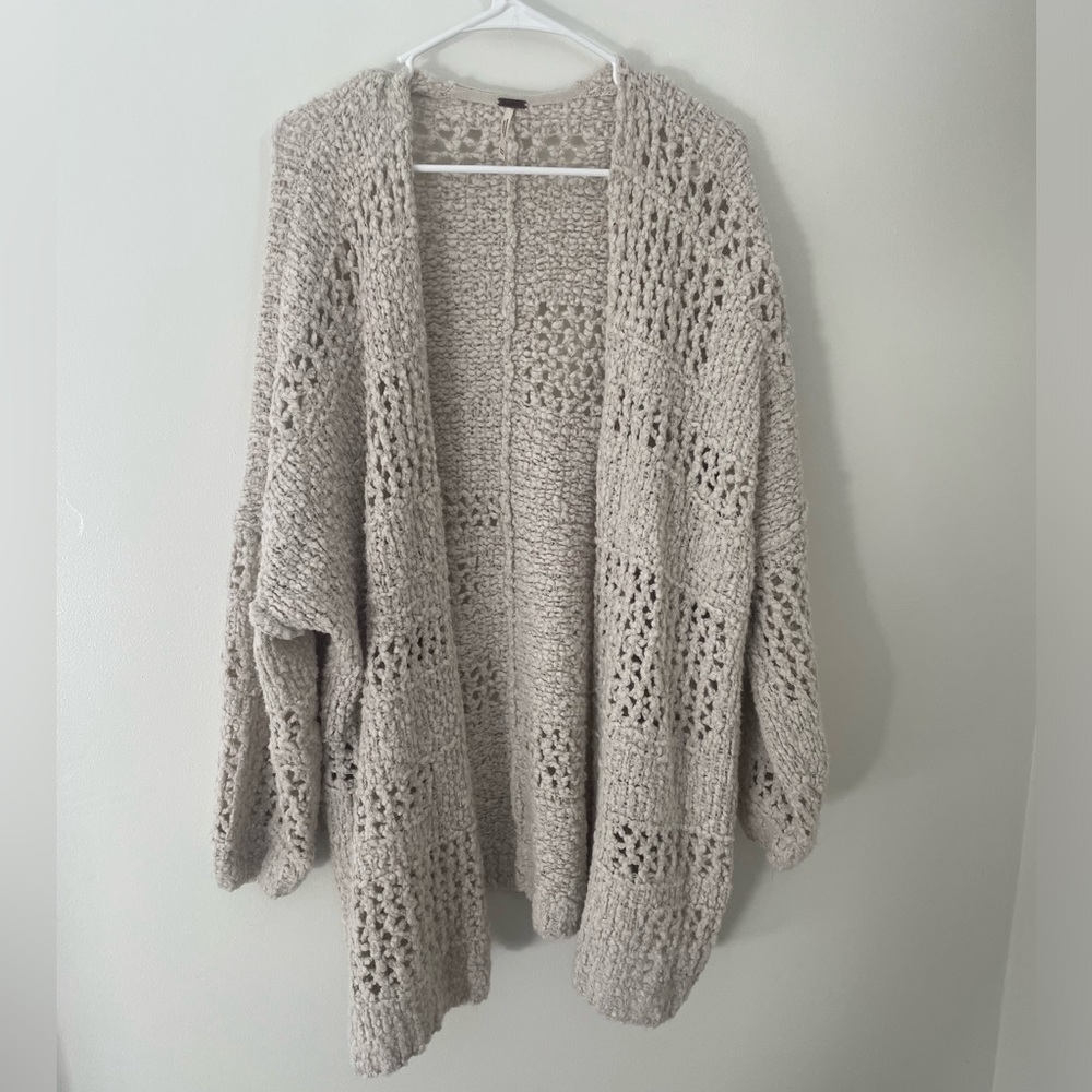 Free People Ivory Oatmeal Color Textured Knit Oversized Cardigan